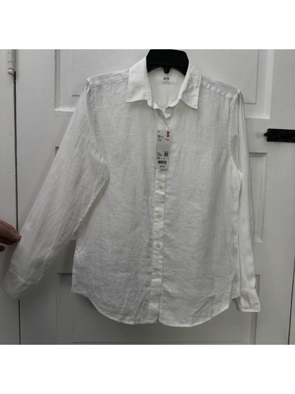 NWT Uniqlo Women’s XS White 100% Linen Button Front Shirt Relaxed Fit